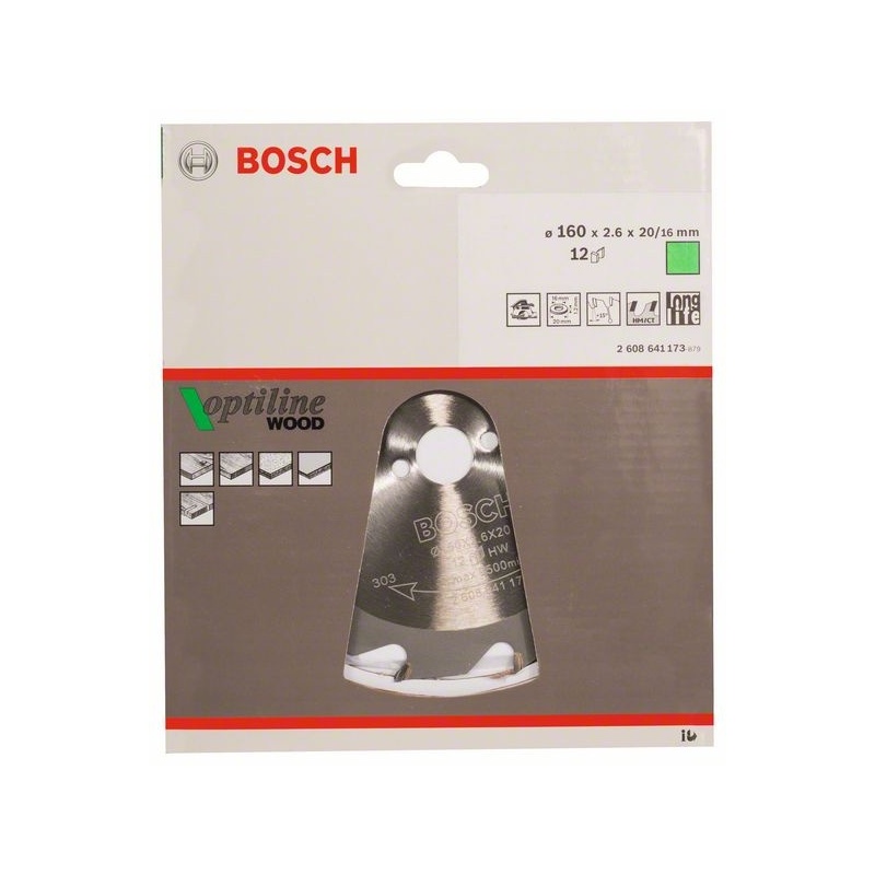 Bosch Pilový kotouč Optiline Wood 160 x 20/16 x 2,6 mm, 12