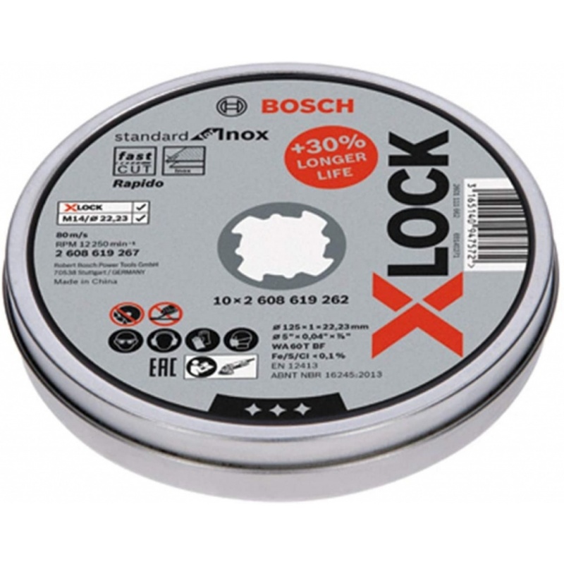 Bosch Plochý řezný kotouč Standard for Inox X-LOCK, 125-1-22,23 mm 10ks